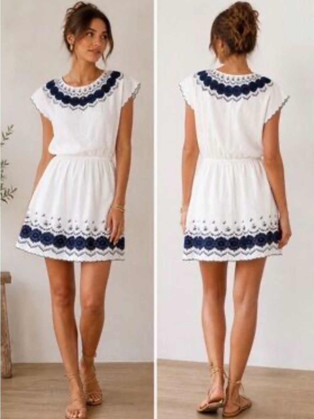 J. Crew White Mini Dress with Navy Embroidered Trim